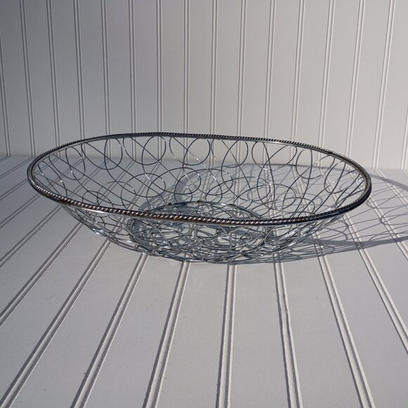 Silverplate Metal Wire Decorative Basket for Bread Fruit Large Silver Bowl Vtg - Picture 5 of 14